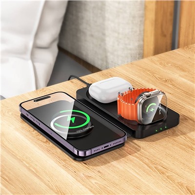 ЗУ Сетевое Беспроводное Hoco CQ13 Triumph 3-in-1 travel folding wireless fast charger (black)