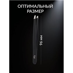 Пинцет для бровей профессиональный, скошенный, широкий, 9.6 см, чёрный