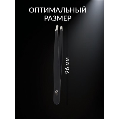 Пинцет для бровей профессиональный, скошенный, широкий, 9.6 см, чёрный