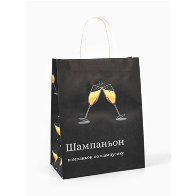 Пакет бумажный подарочный новогодний крафт, «Шампаньон», 27×21×11 см