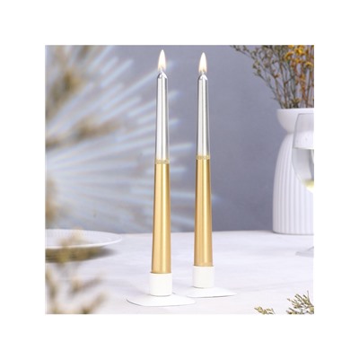 Набор свечей античных, 2.3×24.5 см, 5 ч, 55 г, 2 шт., серебристо-золотой