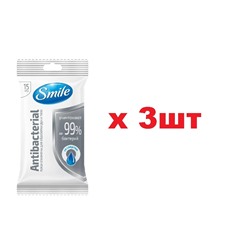 Smile Antibacterial Влажные салфетки 15шт со спиртом 3шт