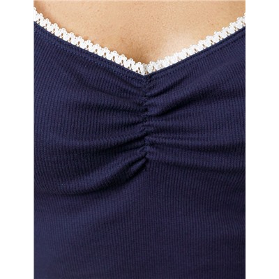 Футболка с фигурным вырезом каре из эластичного трикотажа кашкорсе