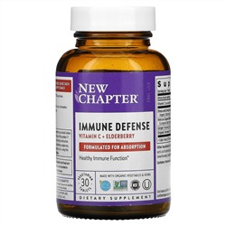 New Chapter, Immune Defense, Vitamin C + Elderberry, 30 Vegetarian Tablets