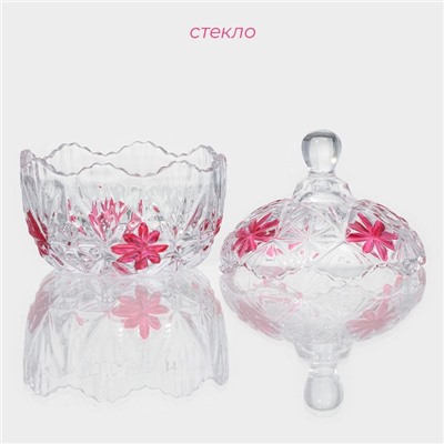 Сахарница Доляна «Венеция листва», 300 мл, 10×12.5 см, с крышкой, стекло, прозрачная