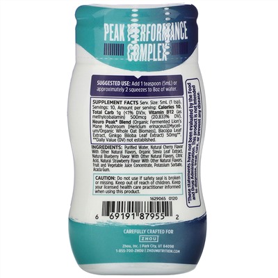 Zhou Nutrition, Neuro-Peak, Nutrient-Infused Water Enhancer, Berry, 1.69 fl oz (50 ml)
