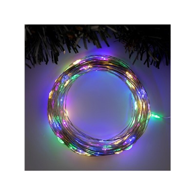 Гирлянда «Нить» 20 м роса, IP20, серебристая нить, 200 LED, свечение мульти, 12 В