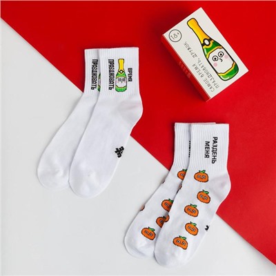 Носки женские новогодние «Подарок» размер 36-40 (23-25 см), набор 2 пары