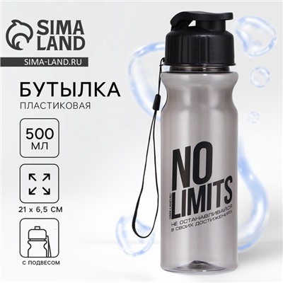 Бутылка для воды пластиковая No limits, 500 мл, чёрная