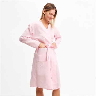 Халат вафельный запашной женский, р-р 46, 160 г/м, 100% хлопок, розовый