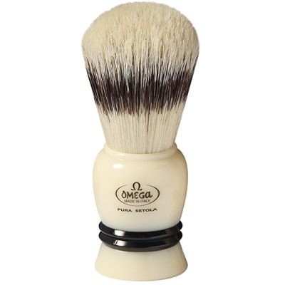 Помазок для бритья Omega 80267/80266 Pure bristle shaving brush. Натуральная щетина, имитация барсука. (ручка Слоновая кость) (+подставка для хранения) (Италия)
