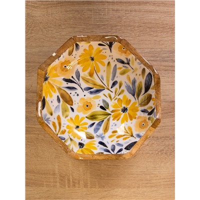 УЦЕНКА Салатник «Желтые и синие цветы» дерево манго 20×20×8 см