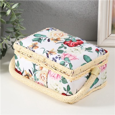 Шкатулка для рукоделия и шитья «Садовые цветы», хранение ниток, иголок, мелочи, 18×12×9.5 см