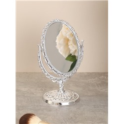 Зеркало настольное ажурное двустороннее 20 см овал / YDW-02 /уп 72/серебро