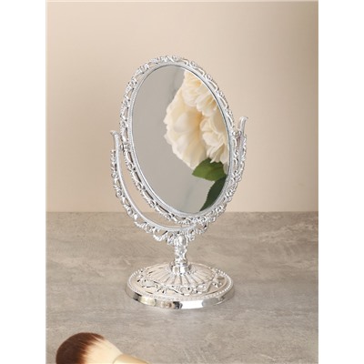 Зеркало настольное ажурное двустороннее 20 см овал / YDW-02 /уп 72/серебро