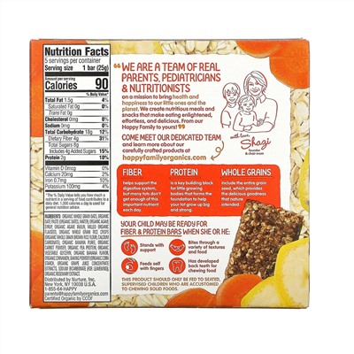 Happy Family Organics, HappyTot, овсяный батончик с клетчаткой и протеином, без глютена, с органическими бананом и морковью, 5 батончиков по 25 г (0,88 унции)