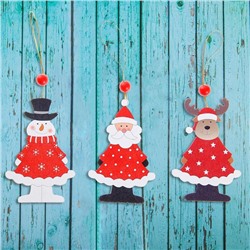 Елочная игрушка деревянная «Новогодние гости», односторонняя, МИКС