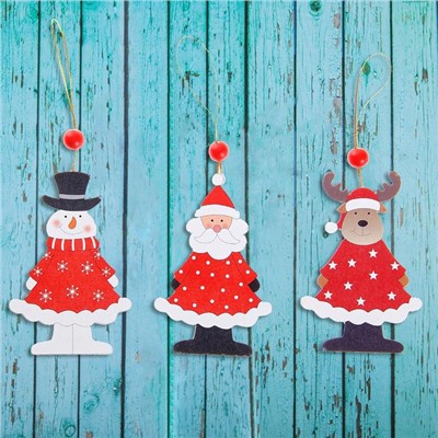 Елочная игрушка деревянная «Новогодние гости», односторонняя, МИКС