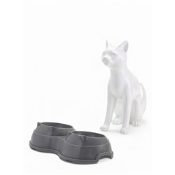 Миска двойная, 240 мл, 25×14×5 см, пластик, серая