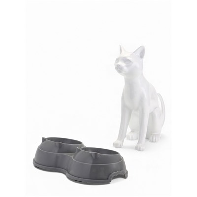 Миска двойная, 240 мл, 25×14×5 см, пластик, серая