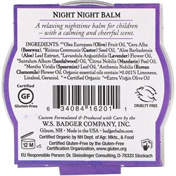 Badger Company, Organic, Night-Night Balm, Lavender & Chamomile, .75 oz (21 g)
