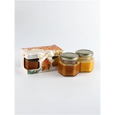 Подарочный набор новогодний «Здоровья и долголетия», мёд с прополисом, крем-мёд с облепихой