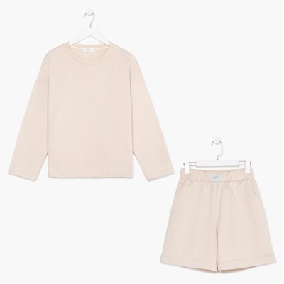 Костюм женский (толстовка, шорты) MIST, размер 44-46, бежевый