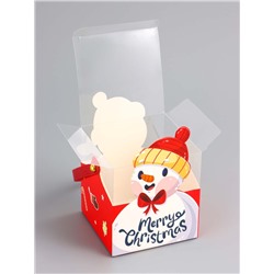 Коробка подарочная новогодняя складная ПВХ с ручками, «Снеговик», 9×9×9.5 см