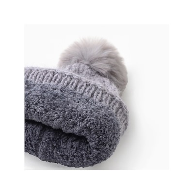 Шапка с помпоном женская MINAKU, серая, размер 56-58