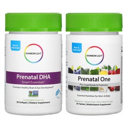 Rainbow Light, Prenatal Daily Duo, Prenatal One и Prenatal DHA Smart Essentials, комплекс витаминов для беременных, 30 таблеток + 30 капсул