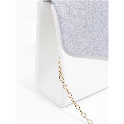 Сумка-клатч женская вечерняя на магните с ручкой, комбинированная, белая