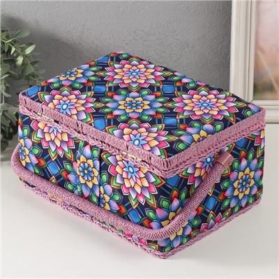 Шкатулка для рукоделия и шитья «Цветы калейдоскопа», хранение ниток, иголок, мелочи, 19×26×14.5 см