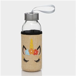 Бутылка для воды стеклянная в чехле «Единорожек», 300 мл, h=16.5 см