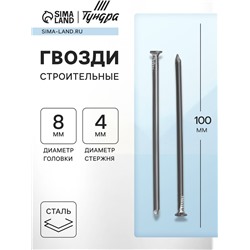 Гвозди ТУНДРА, строительные, ГОСТ 4028-63, без покрытия, 4×100 мм, 25 кг