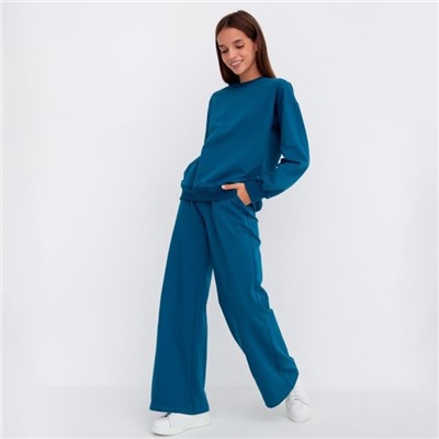 Комплект женский (свитшот/брюки), цвет петроль, размер 52