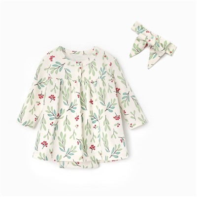 Платье - боди для девочки и повязка «Крошка Я» Christmas, рост 62-68 см, молочное