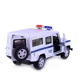 Машина металл Land Rover, Defender Полиция 12 см, (двери, баг, белый,)инерц., в коробке