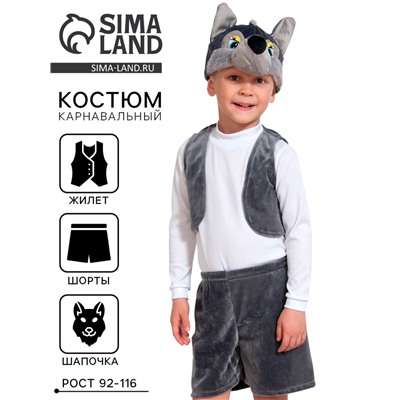 Карнавальный костюм «Волчонок», плюш-лайт, 3-5 лет, рост 92-116 см