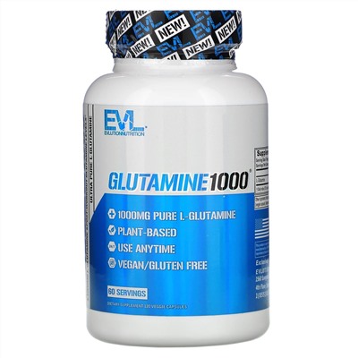 EVLution Nutrition, Glutamine1000, 1,000 mg, 120 Veggie Capsules