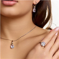 Комплект ювелирной бижутерии коллекция "Дубай" серьги, кулон и кольцо 19 р, покрытие посеребрение, вставка: стекло, цвет: прозрачный, арт.313.446-19