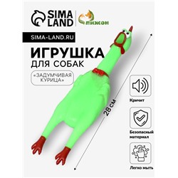 Игрушка пищащая «Задумчивая курица» для собак, 28 см, ярко-зелёная