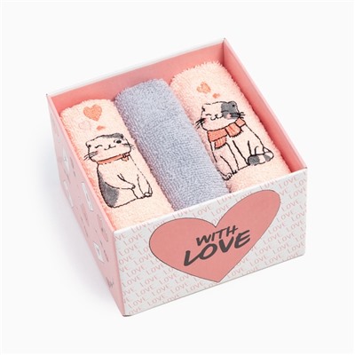 Салфетки махровые «Этель. Котики» 30×30 см - 3 шт., хлопок 100%