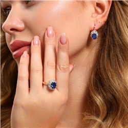 Комплект ювелирной бижутерии коллекция "Дубай" серьги и кольцо 17 р, покрытие позолота, вставка: фианиты, цвет: прозрачный и синий, арт.213.968-17
