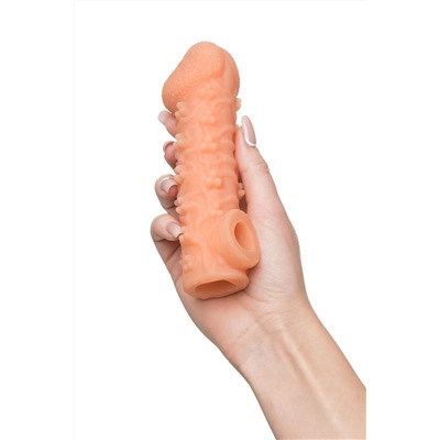 Телесная закрытая насадка с пучками шишечек Cock Sleeve 009 Size M - 15,6 см.