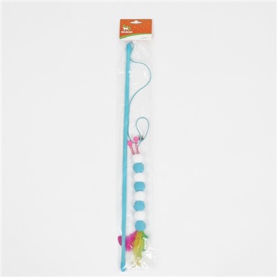 Дразнилка-удочка «Гусеница с перьями», ручка 49 см, голубая