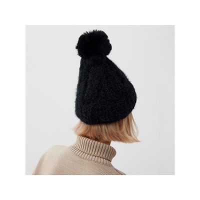 Шапка с помпоном женская MINAKU, чёрная, размер 56-58