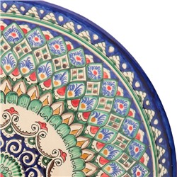 Ляган узбекский Риштанская Керамика «Узоры», d=33 см, глубокий, синий