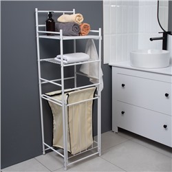 Стеллаж с корзиной для белья 3-х ярусный, 38×35×125 см, белый