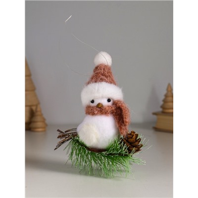 Фигурка «Белая птичка в золотом колпаке на веточке ели», 13×6×12.5 см