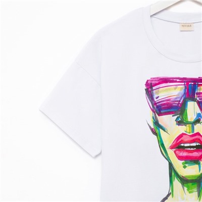 Футболка женская MINAKU Girl, белая, размер 46